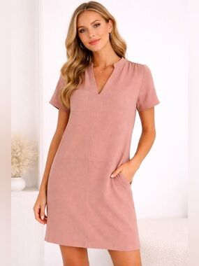 LUSH Women’s Light Pink Short Sleeve V-Neck Dress